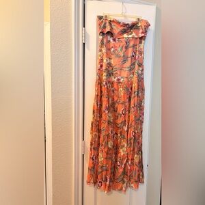 Tropical Strapless Cotton Floral Maxi Dress
